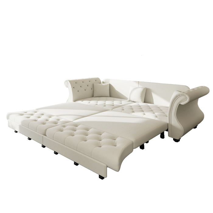 Oversized Chesterfield Pull Out Sofa Bed, Roll Arm Couch With Flower Tufting For Living Room