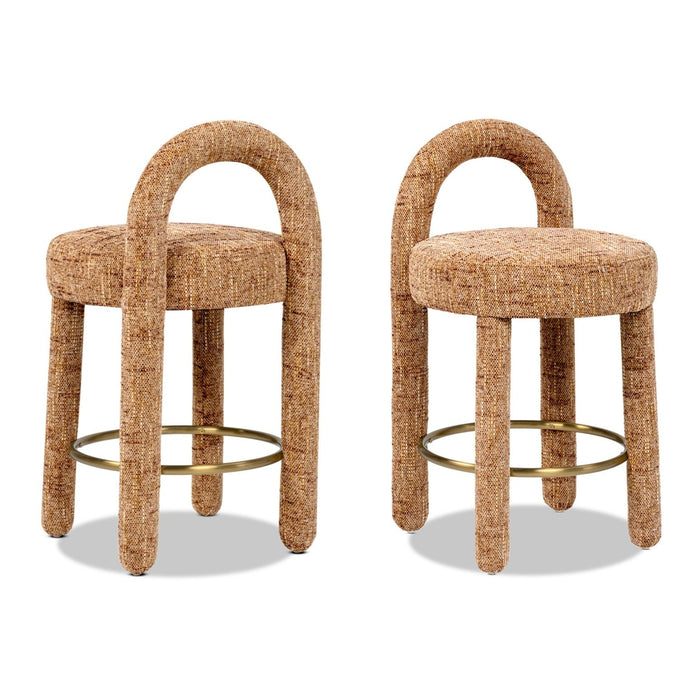 Penny - Round Arched Fully Upholstered Counter Stool (Set of 2) - Orange