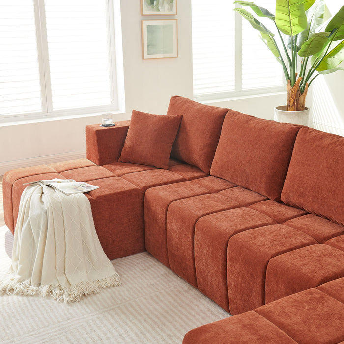 U - Shaped Sectional Sofa, Cup Holders & Side Pockets For Living Room