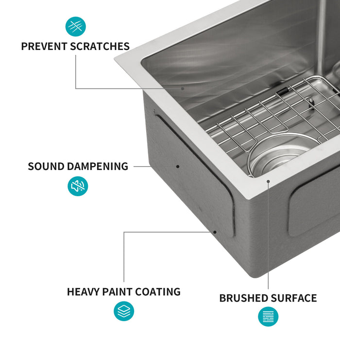 Modern Undermount Stainless Steel Kitchen Sink 16 Gauge, Deep Single Bowl