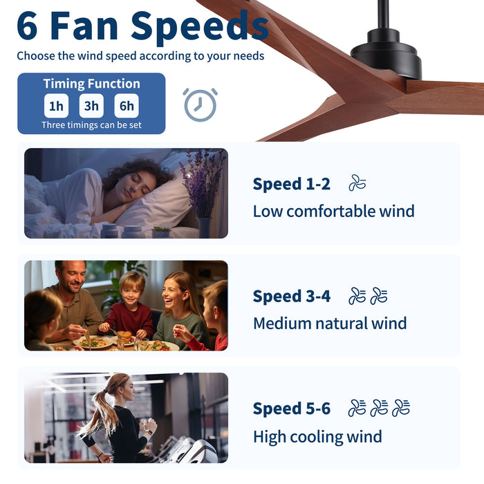 Ceiling Fan Without Light, DC Motor, No Light, Quiet Reversible Ceiling Fan For Living Room - Black