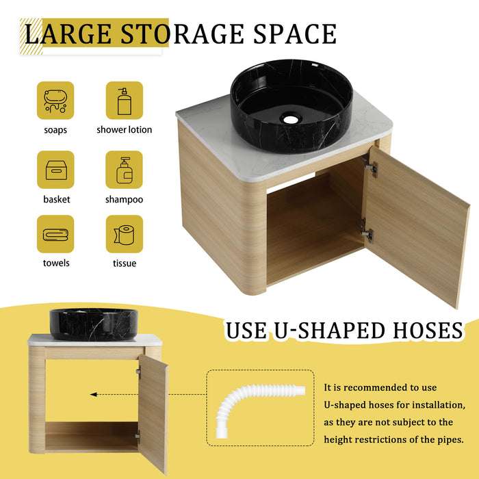 Mounted Bathroom Vanity & Art Sink & 2 Soft Close Doors