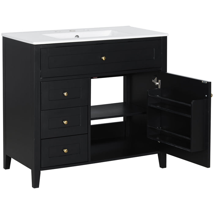 Bathroom Vanity With Sink, 3 Drawers & Cabinet With Adjustable Shelves