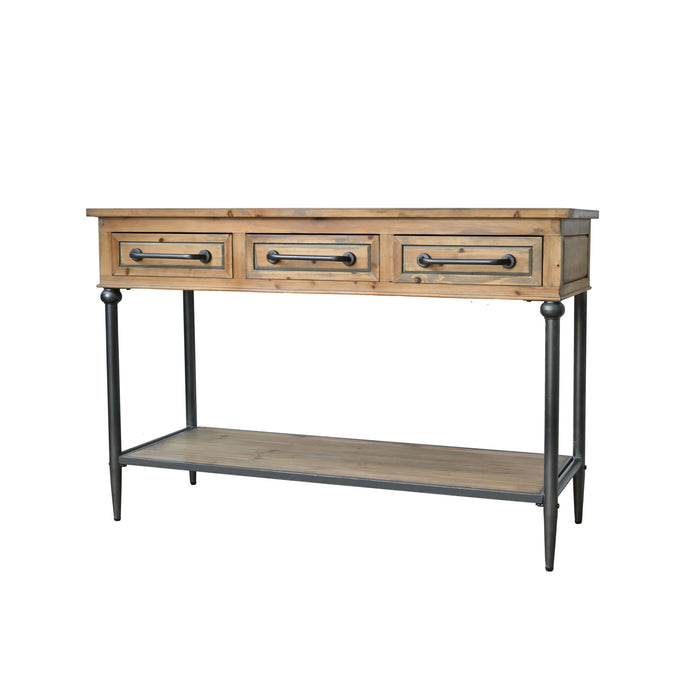 Accent Storage Console Table With Open Shelf And 3 Drawers For Living Room - Natural Wood / Brown