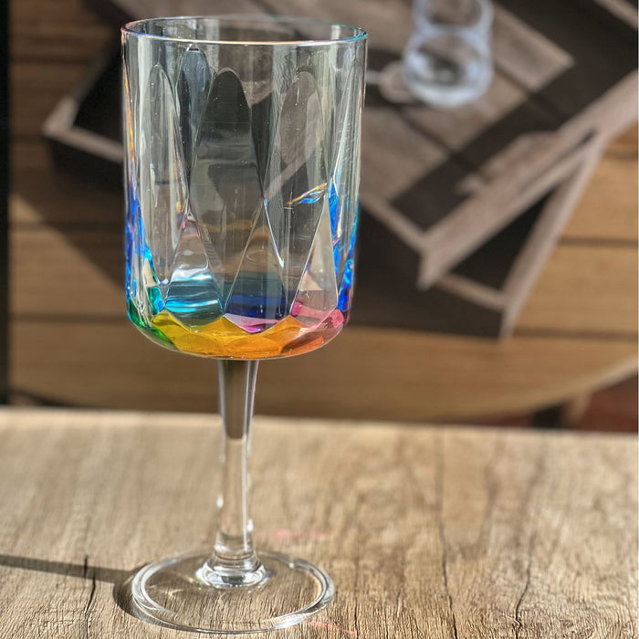 Leadingware Rainbow Diamond Plastic Wine Glasses (Set of 4), Unbreakable Bpa Free Acrylic, 16Oz - Clear