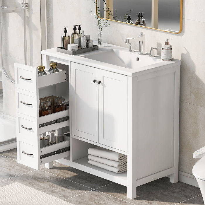 Bathroom Vanity With Sink Top, Bathroom Vanity Cabinet With 2 Doors And 2 Drawers, Open Shelf