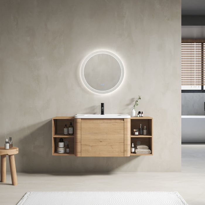 Wall Mounted Bathroom Vanity With Sink, Storage Shelves & Soft Close Door