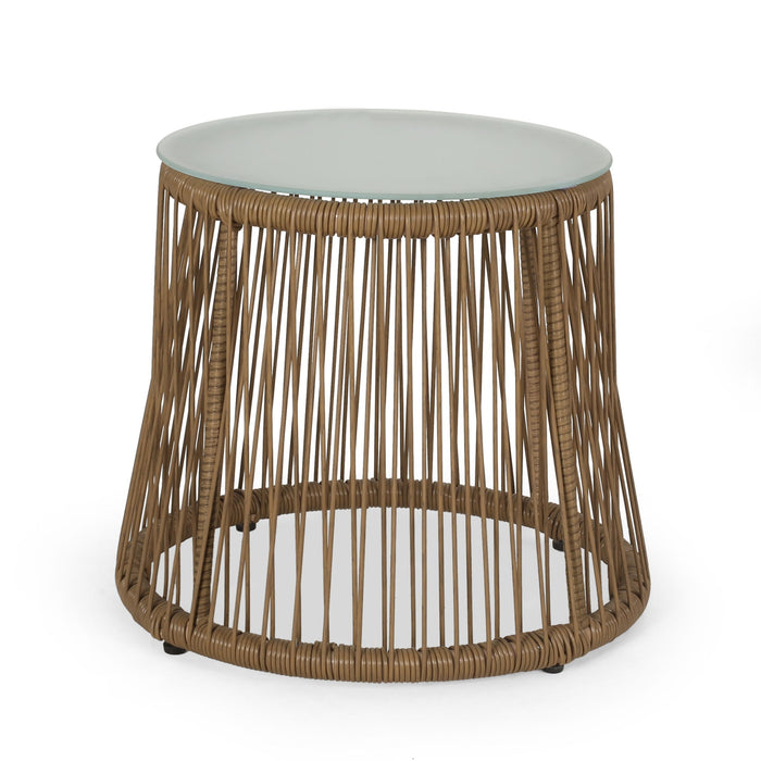 Conversation Set With Tempered Glass Table Top - Light Brown