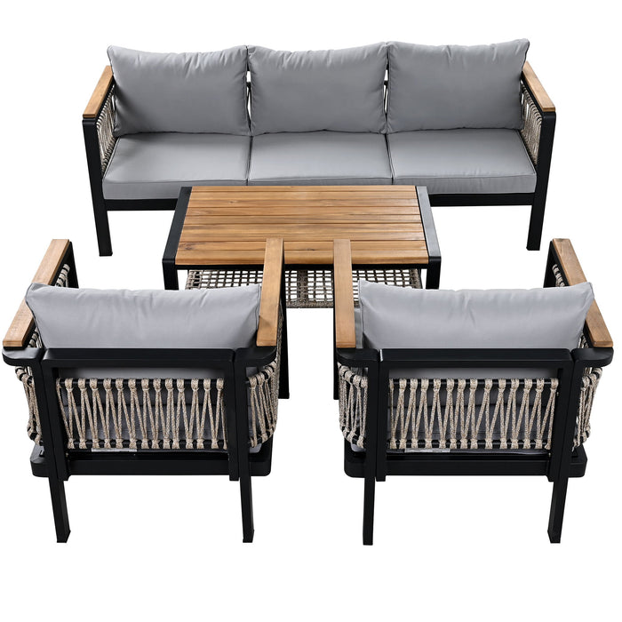4 Pieces Outdoor Sectional Sofa Set 5 Person Patio Seating Group Outdoor Conversation Set With Cushions And A Coffee Table For Patios