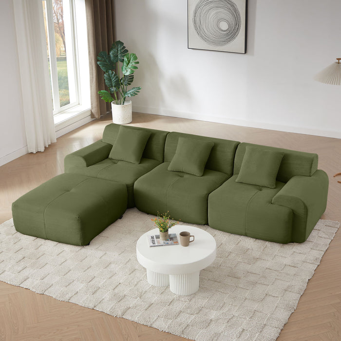 L Shaped Modular Sectional Sofa Corduroy And Movable Ottoman