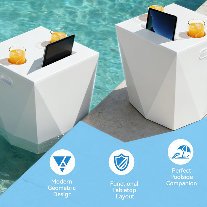End Table With 2 Cup Holders And 1 Tablet Holder For Outdoor - White