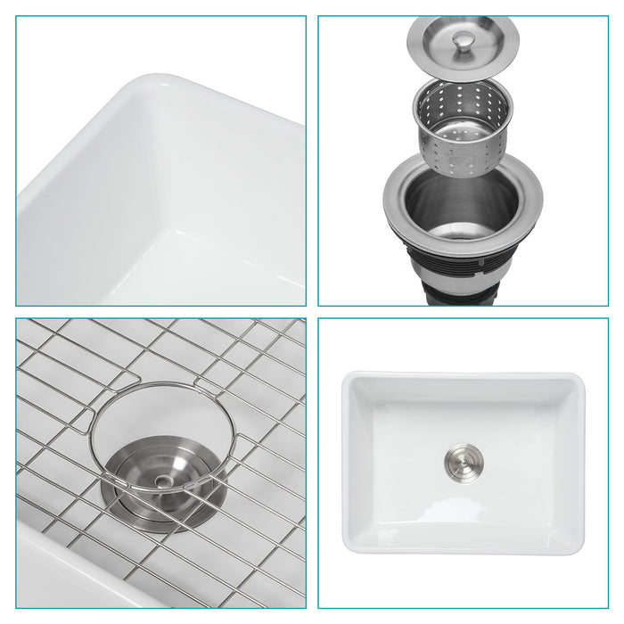 Apron Front Reversible Single Bowl Kitchen Sink & Grid And Strainer