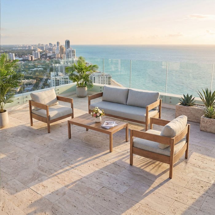 Outdoor Sofa Set Of 3 With Weather Resistant Cushions (Coffee Table Not Included) - Oak