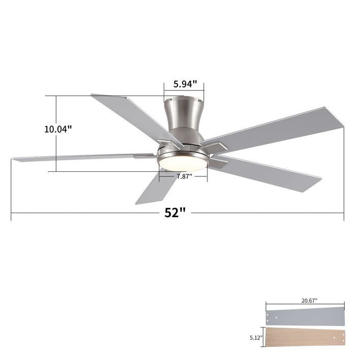 Low Profile Flush Mount Intergrated LED Ceiling Fan With Light And Reversible Quiet Motor