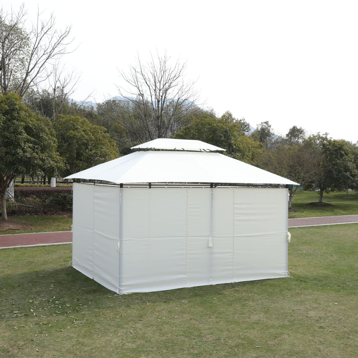 Outdoor Patio Gazebo Tent With Ventilated Double Roof And Sidewall