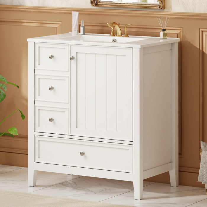 Modern Bathroom Vanity With Sink, 1 Cabinet & 3 Drawers