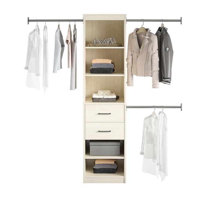 Kelly - 5 Shelf 2 Drawer Closet Organizer With 3 Adjustable Hanging Rods - Ivory