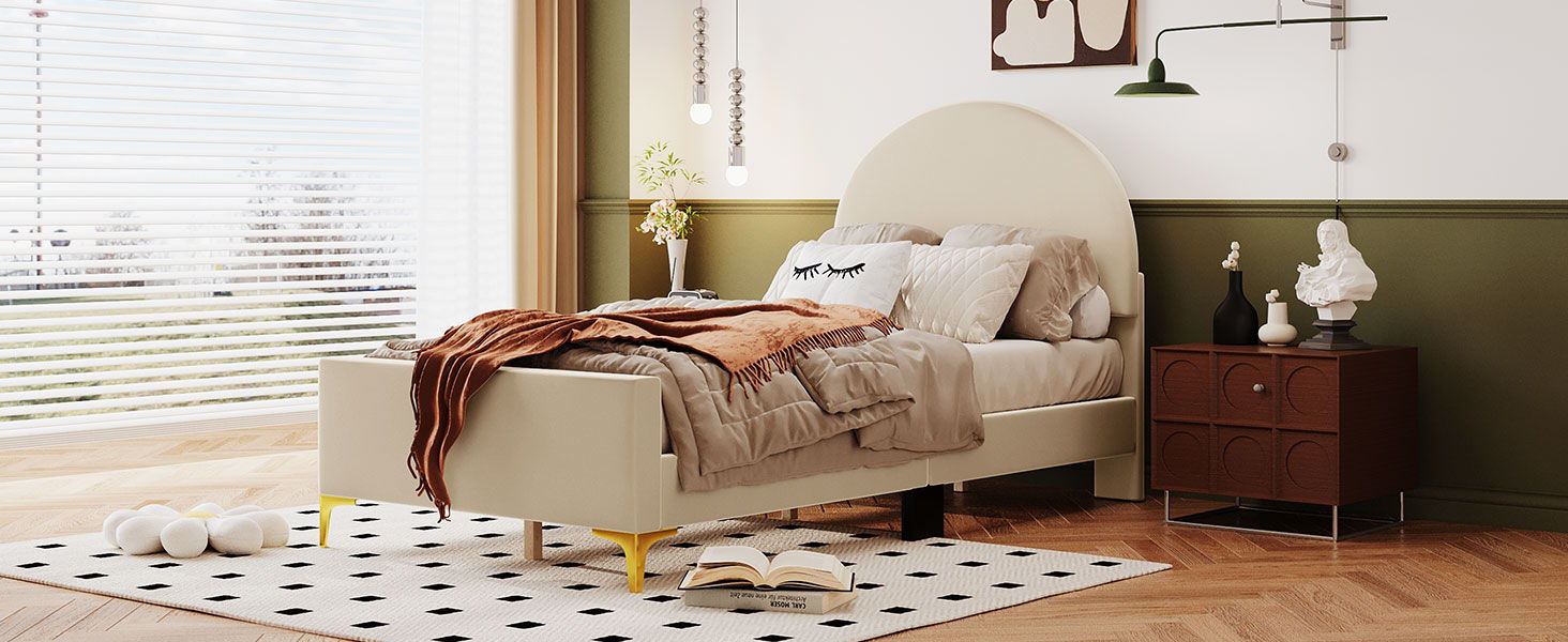 Upholstered Platform Bed With Classic Semi-Circle Shaped Headboard
