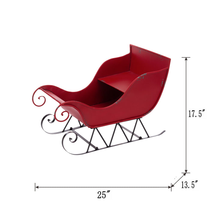 Iron Sleigh Large, Distressed Christmas Santa Sleigh Holiday Decoration