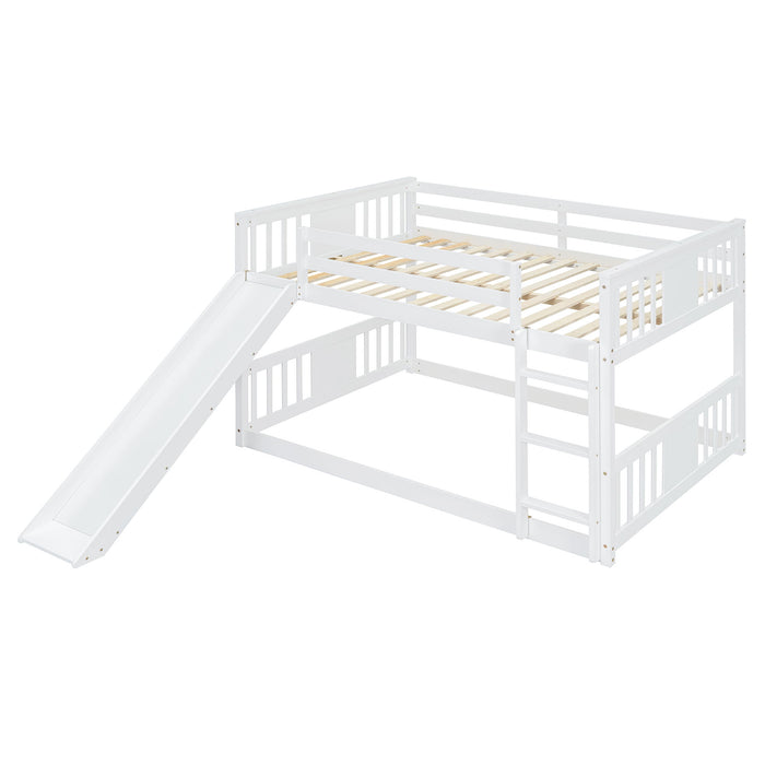 Full Over Full Bunk Bed With Ladder With Slide - White
