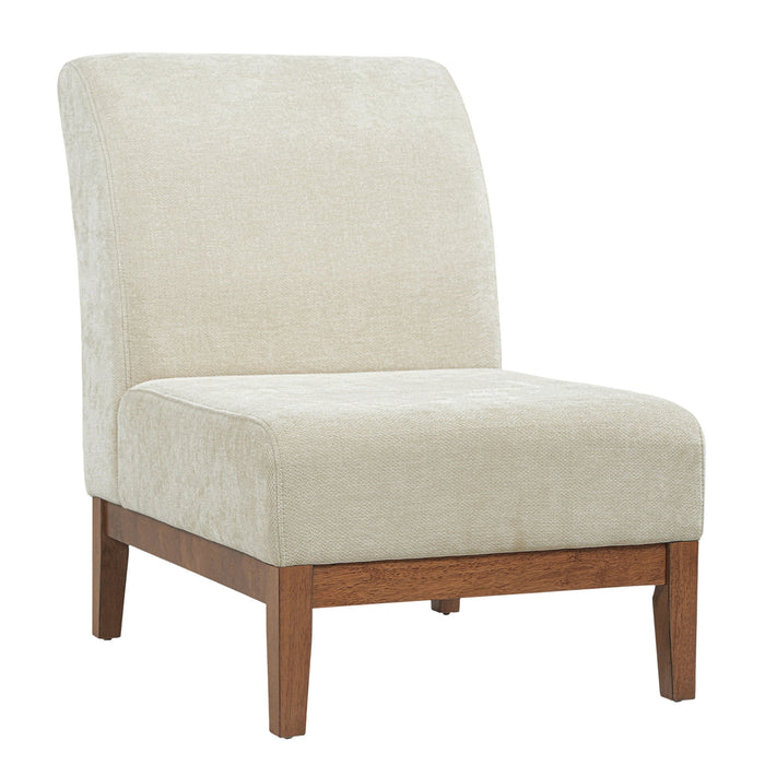 Upholstered Accent Chair - Beige / Walnut