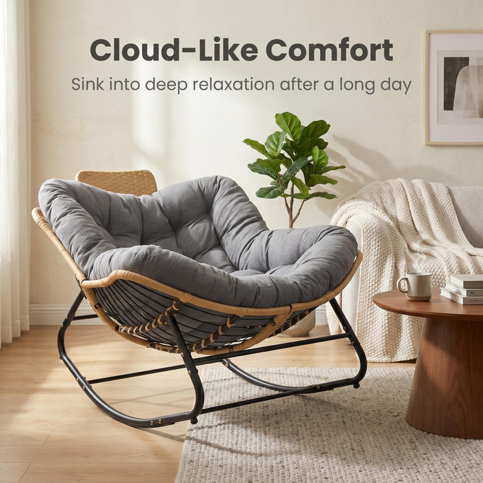 Oversized Papasan Rocking Chair Outdoor With Thick Cushion