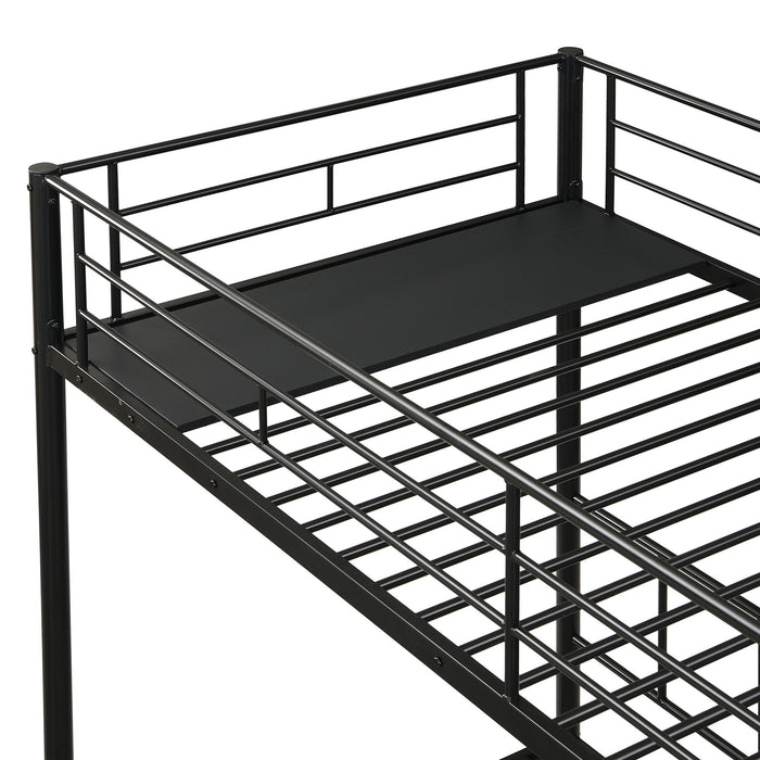 Twin Over Twin Over Twin Triple Bunk Bed With Safety Rails And Storage Shelf - Black