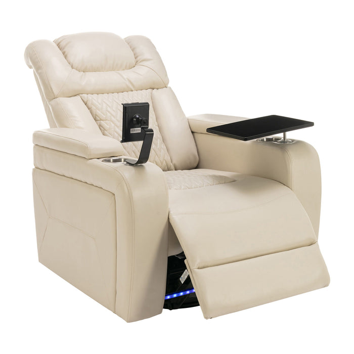 270 Degree Swivel Power Recliner With Tray Table, Phone Holder, Cup Holder, USB Port