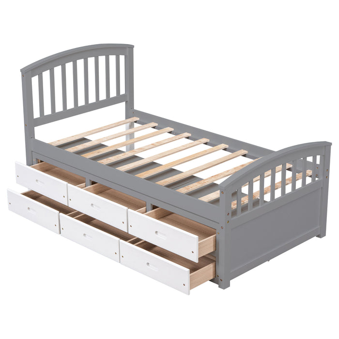 Platform Storage Bed Solid Wood Bed With 6 Drawers