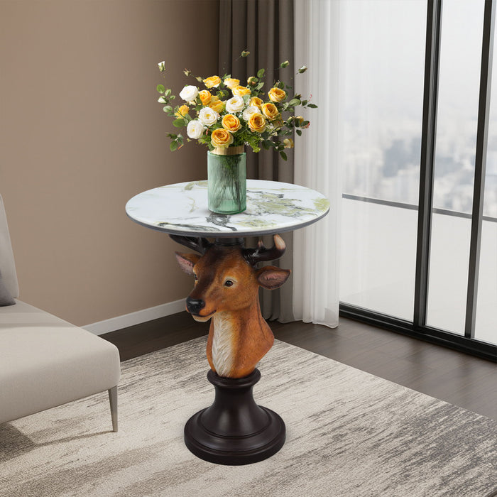 Deer Head Accent Table, Animal Statue For Living Room - Brown