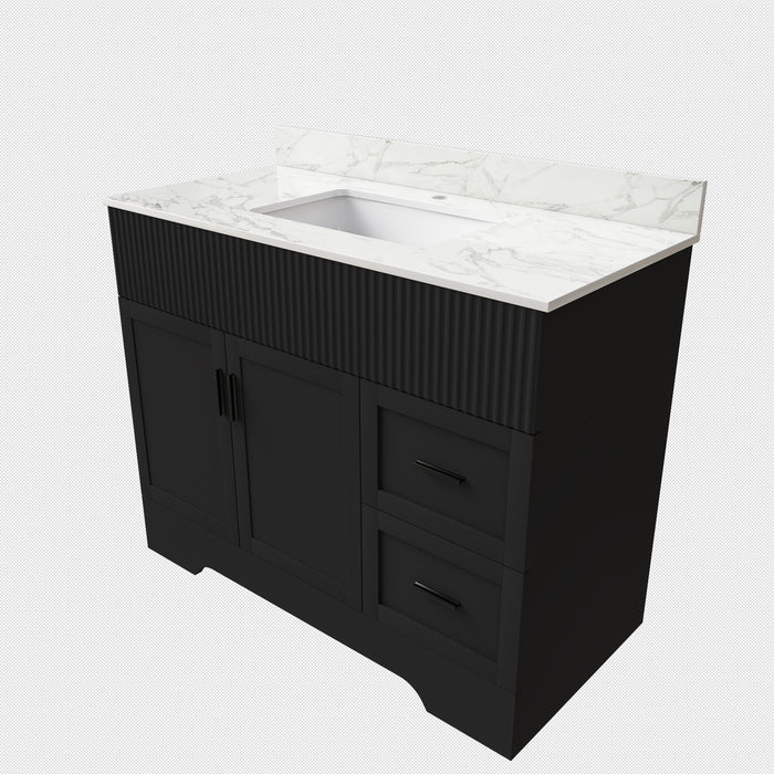 Bathroom Vanity, Fluted Cabinet, Soft Close Doors & Drawers, Single Faucet Hole, Sink Included - Black