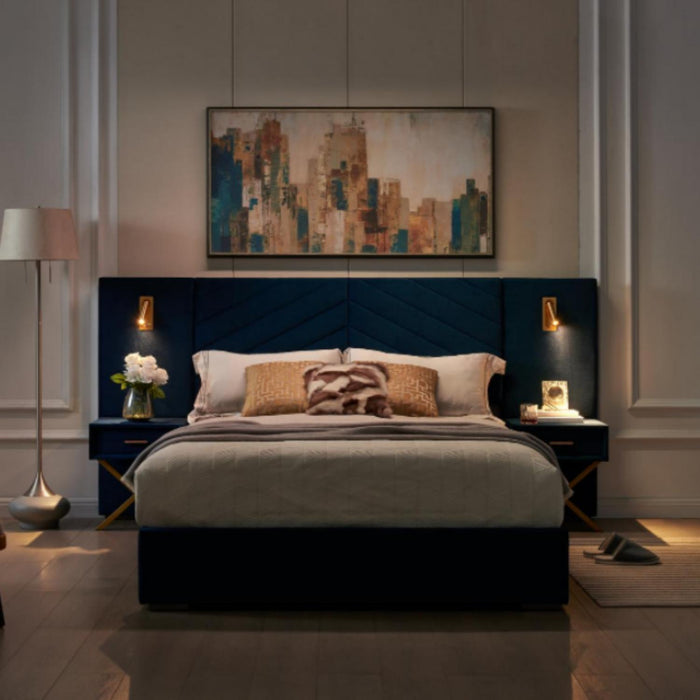 Comfortable Upholstered Bed With Vertical Channel Tufted Wingback Headboard