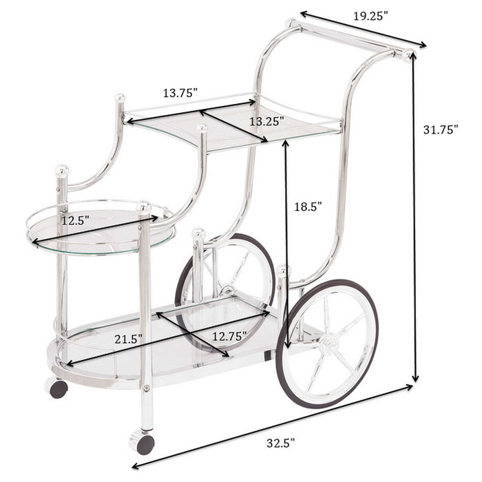 Reia - 3 Tier Cart With Casters & Tempered Glass Design - Chrome