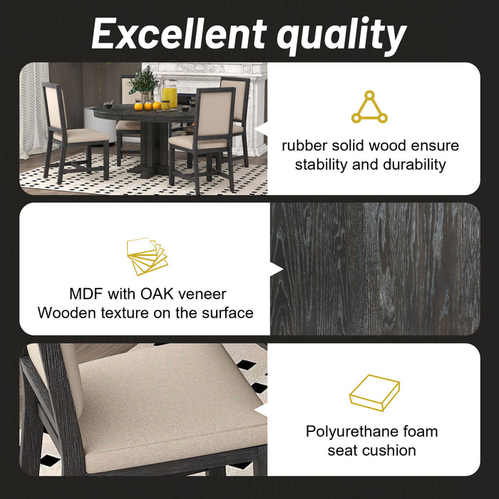 Dining Set & Extendable Round Table And 4 Upholstered Chairs