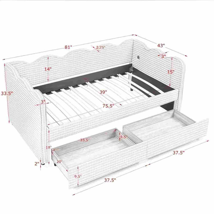 Gingham Daybed With USB Charging Port, Wave-Shaped Design