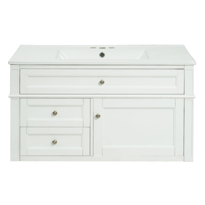 Modern Wall Mounted Floating Cabinet With Double Drawer And Sink