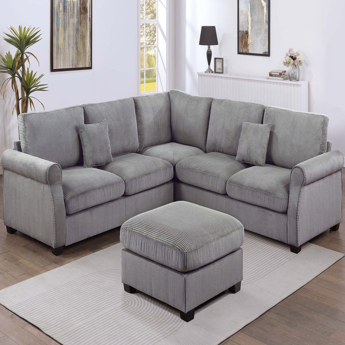 Modern Sectional Set With Corner Wedge, Loveseat, Ottoman & 2 Pillows