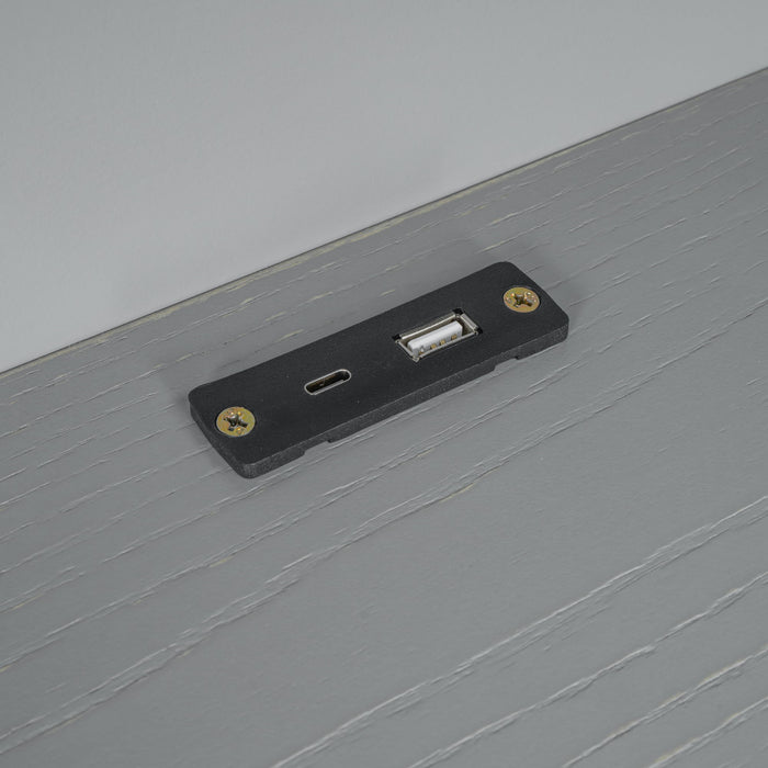 Platform Bed With LED Light, Multi Functional Headboard, Guardrail And 2 Drawers