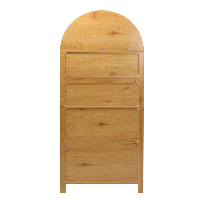 Arched Kitchen Pantry Cabinet With Adjustable Shelves And Barn Door Design