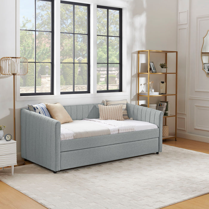 Upholstered Daybed With Trundle With Vertical Stripes