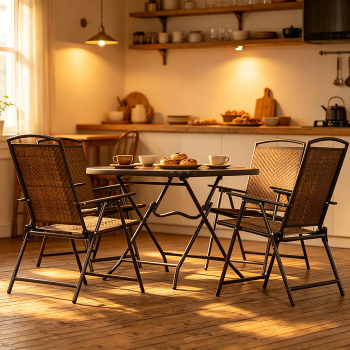 Outdoor Furniture Set, Foldable Patio Dining Set With Table And Chairs - Dark Brown