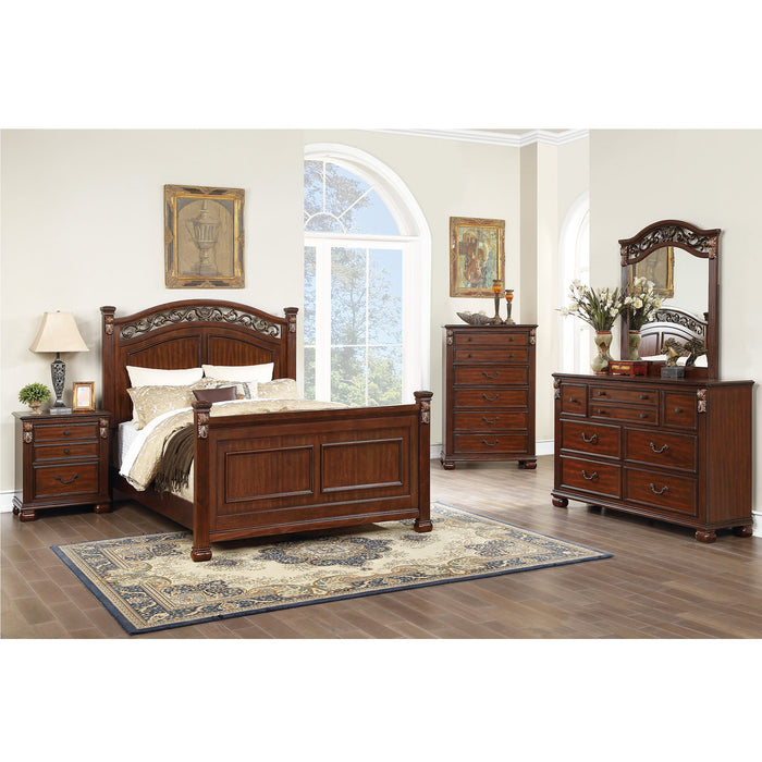 Bed With Ornate Carvings And Curved Headboard