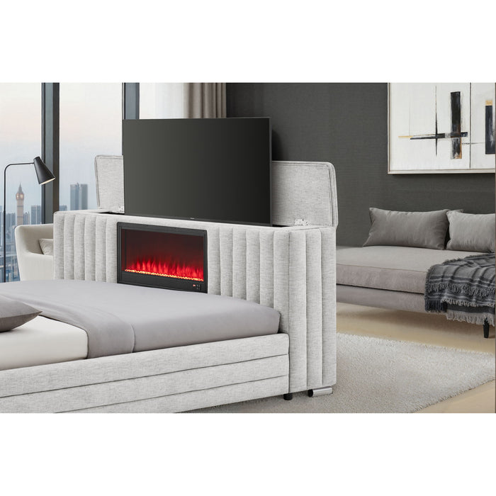 Elliot - Bed With Immersive Sound, LED Lighting, Fireplace Footboard, TV Lift