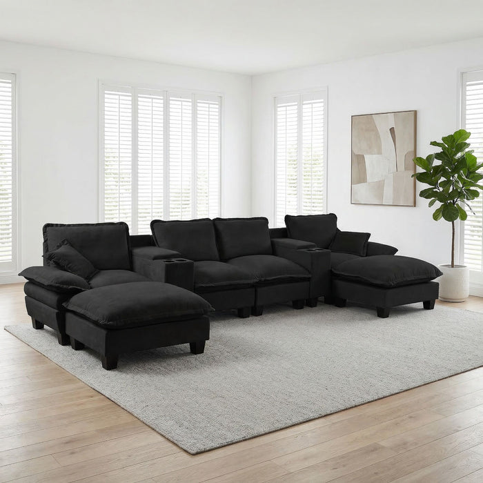 Modular Cloud Couch Sofa With Cup Holders & Storage, USB Port