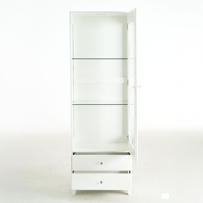Modern Upholstered Glass Display Cabinet With Adjustable LED Light - White