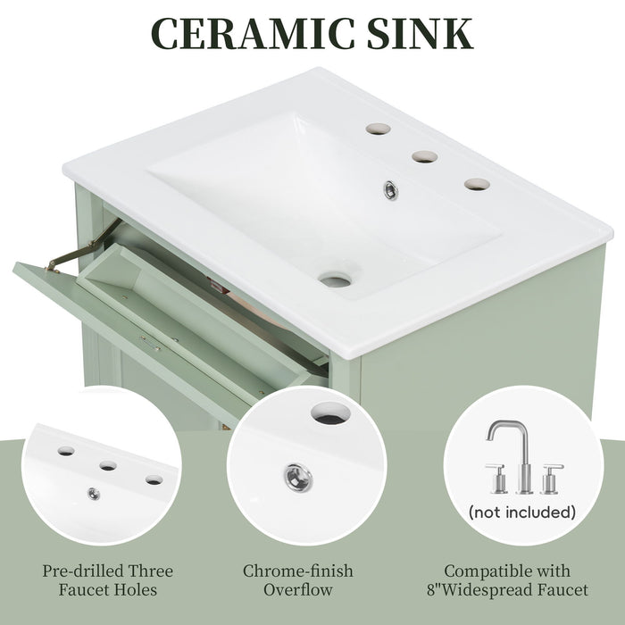 Freestanding Bathroom Vanity With Sink, 3 Drawers & Flip-Out Drawer