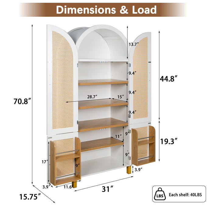 Tall Arched Cabinet With Rattan Doors & Adjustable Shelves
