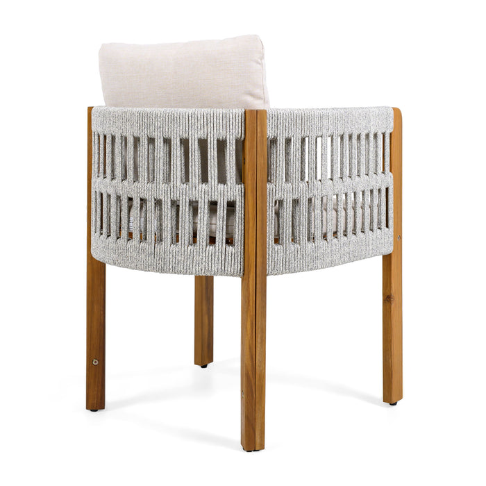 7 Piece Outdoor Dining Set With Table And Chairs - Beige / Teak / White
