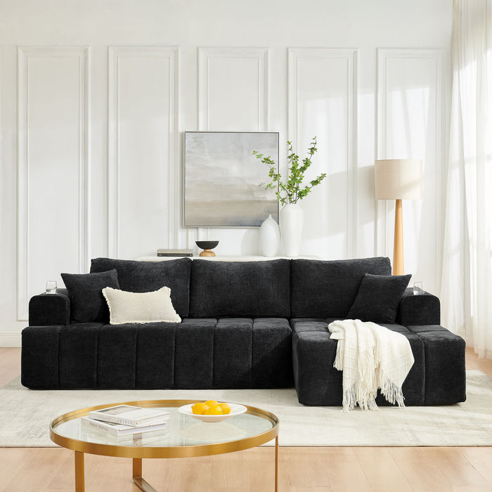 L - Shaped Sectional Sofa With Cup Holders & Side Pockets