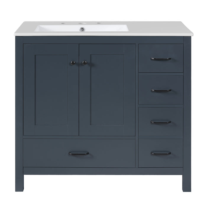 Bathroom Vanity With Ceramic Sink Combo, Abundant Storage Cabinet 2 Soft Close Doors And 5 Drawers
